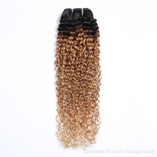 9a 100g SPARK Remy Human Hair Weaving Bundle for Women Weave Hair Extension Brazilian Ombre Black Golden Afro Curly Curl Wave
